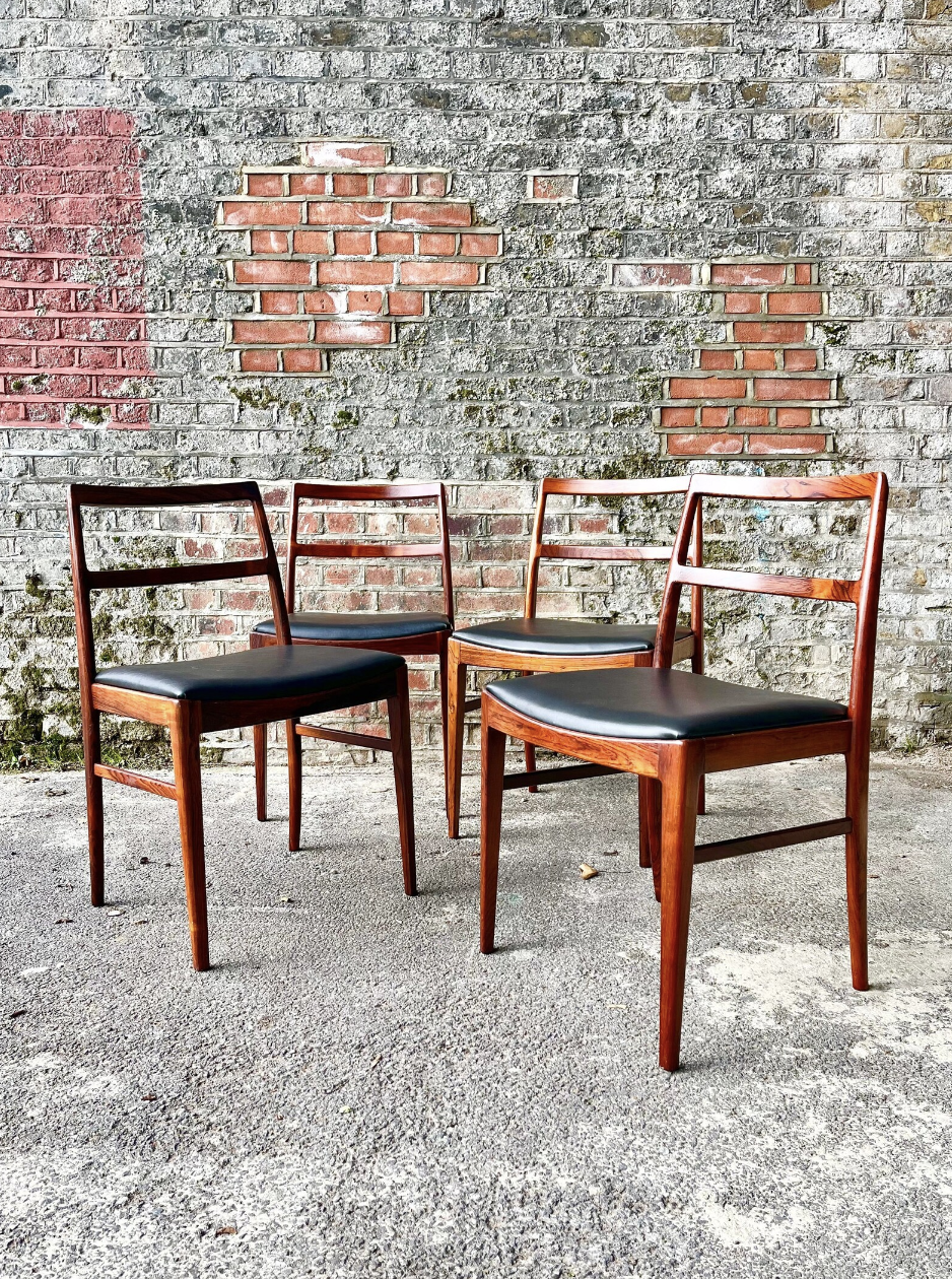 Exceptional Set of Four Danish Rosewood Dining Chairs,  1950s Sibast Møbler
