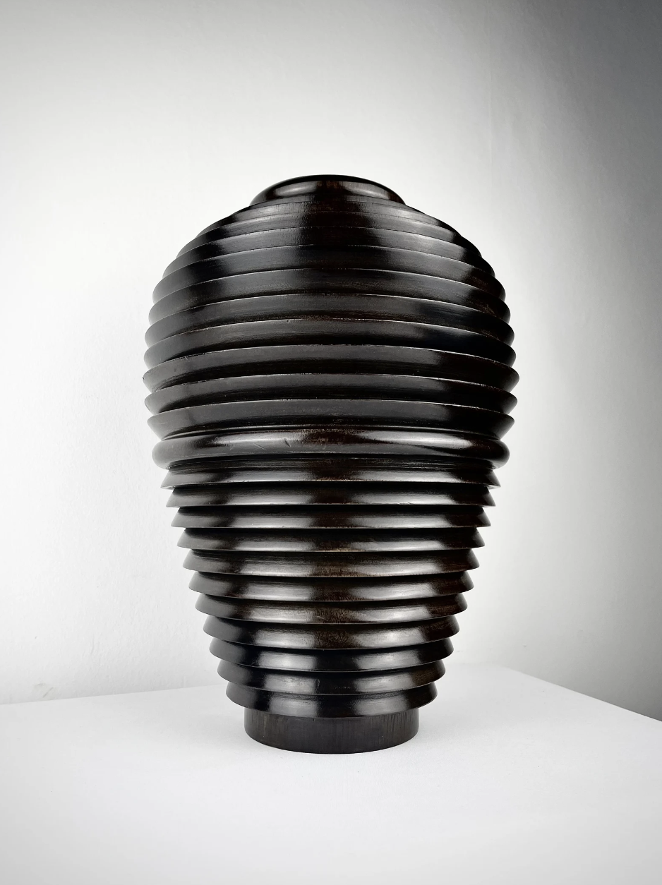 Large Mid-Century Modernist Wooden Beehive Vase