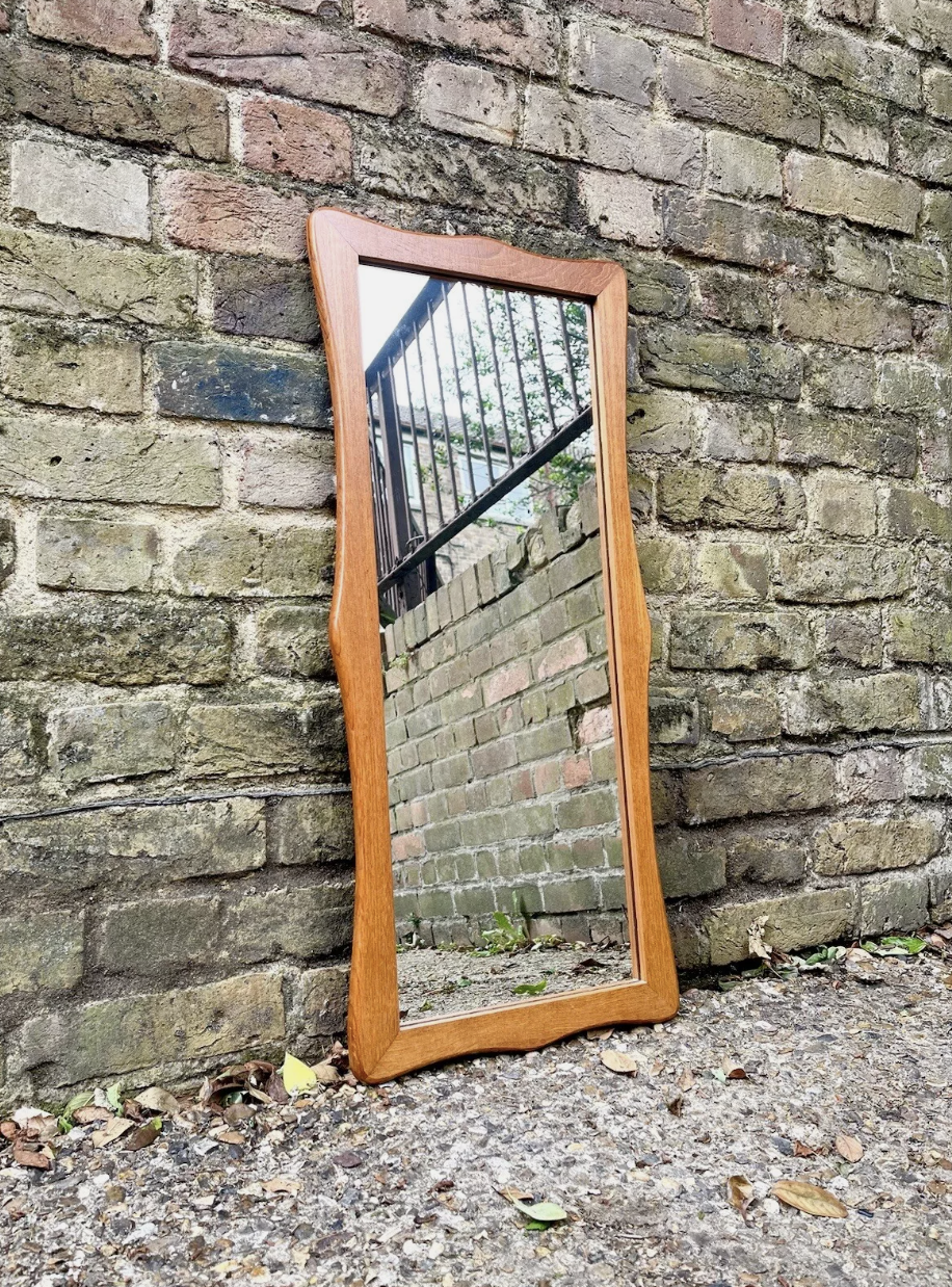 Fine 1960s Teak Wall Mirror with Sculptural Frame