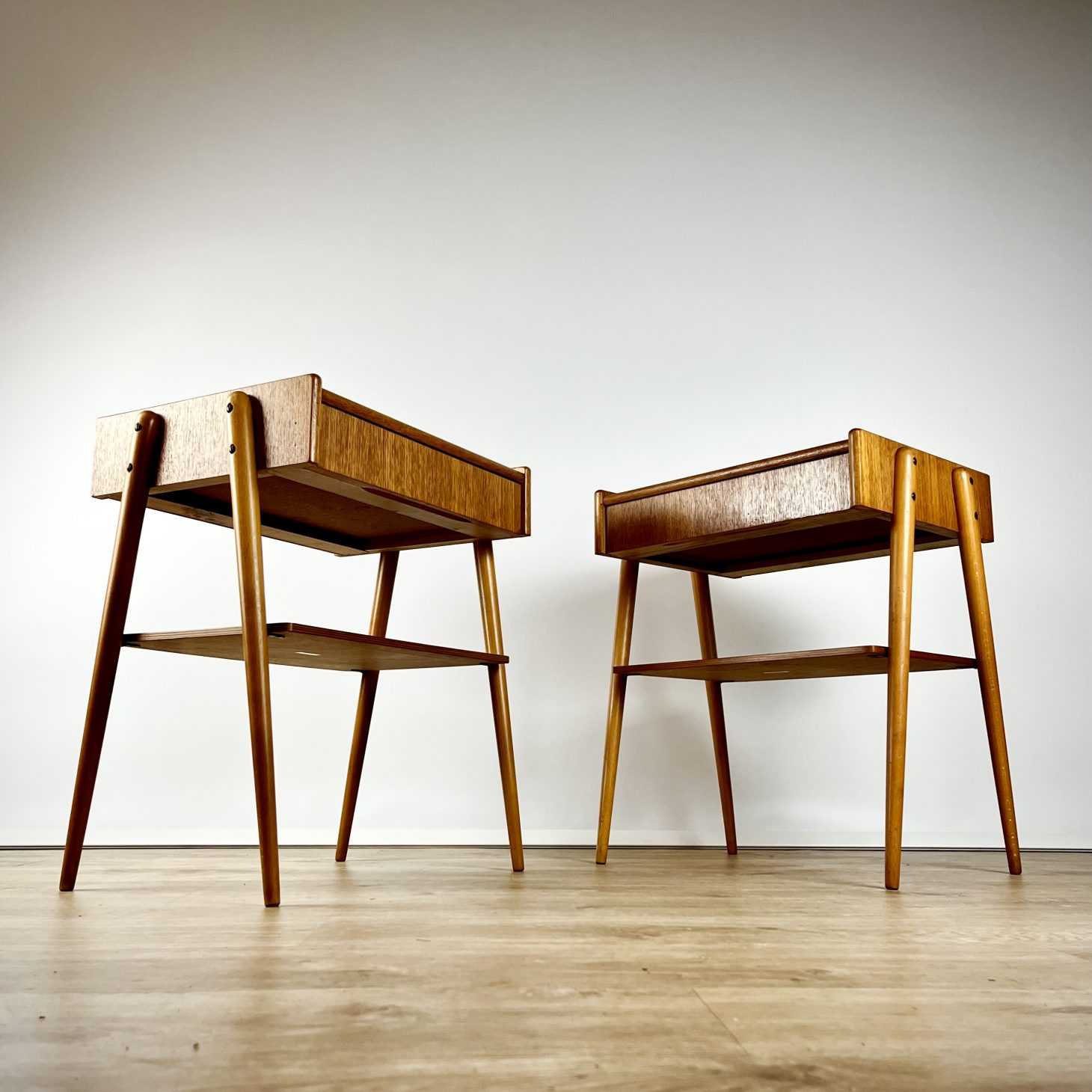 Leggy Pair of Swedish Nightstands, AB Carlström Möbelfabrik