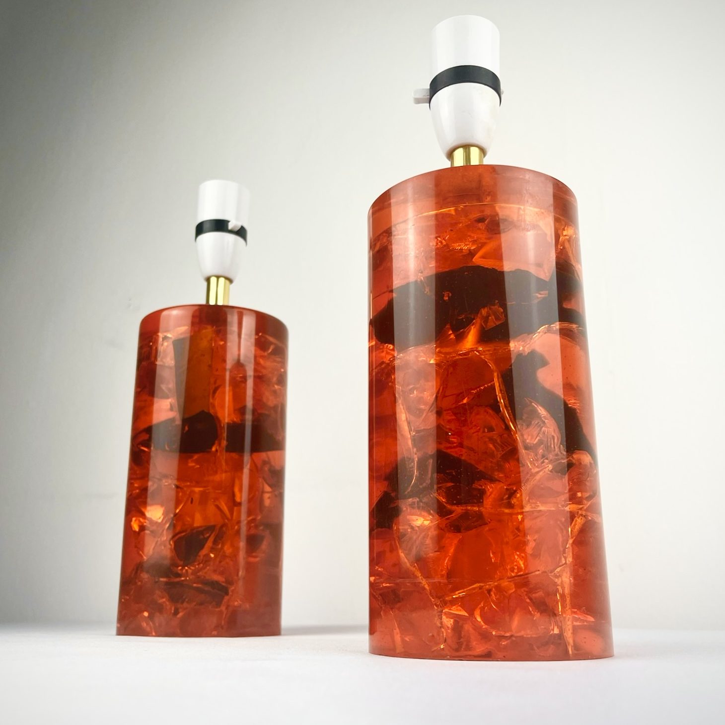 Vibrant Pair of Orange ‘Shatterline’ Lamp Bases
