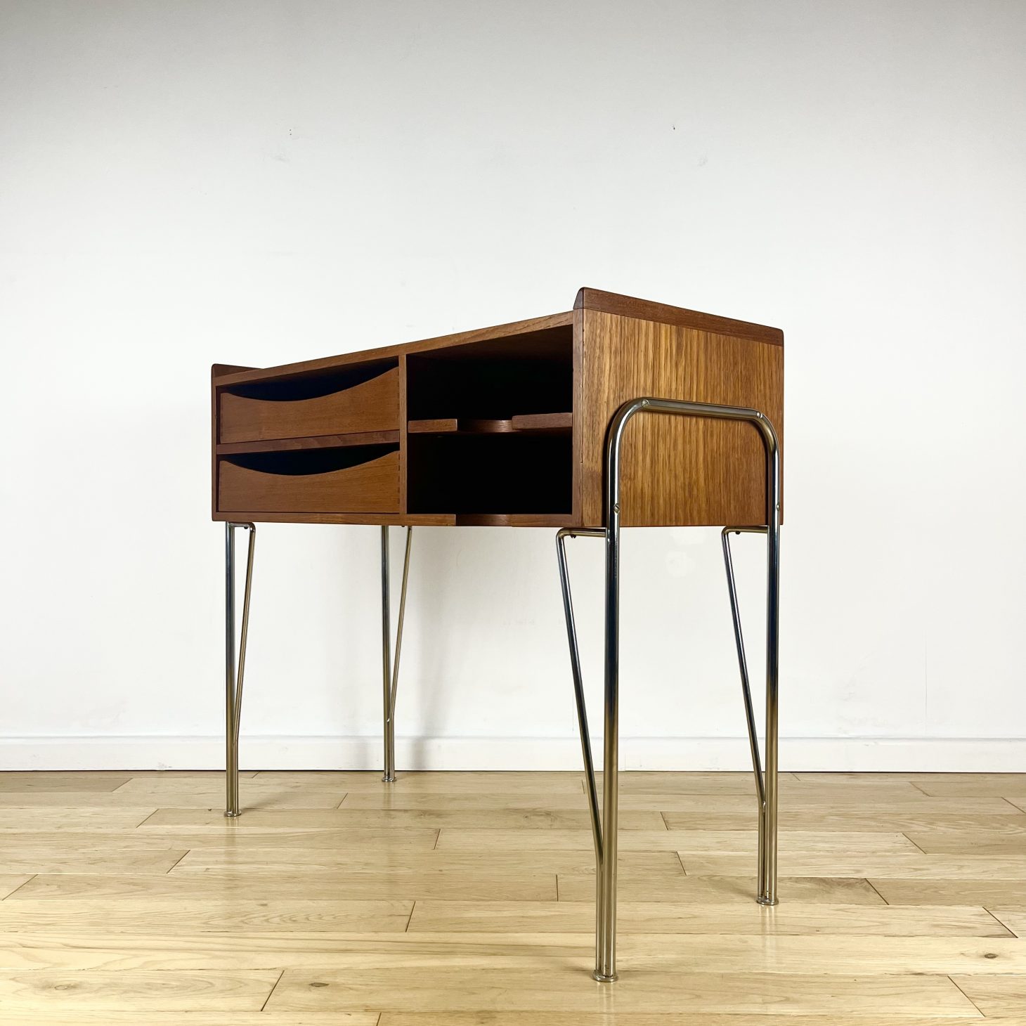 Stylish Teak Side Table on Unusual Chrome Legs, Danish 1960s