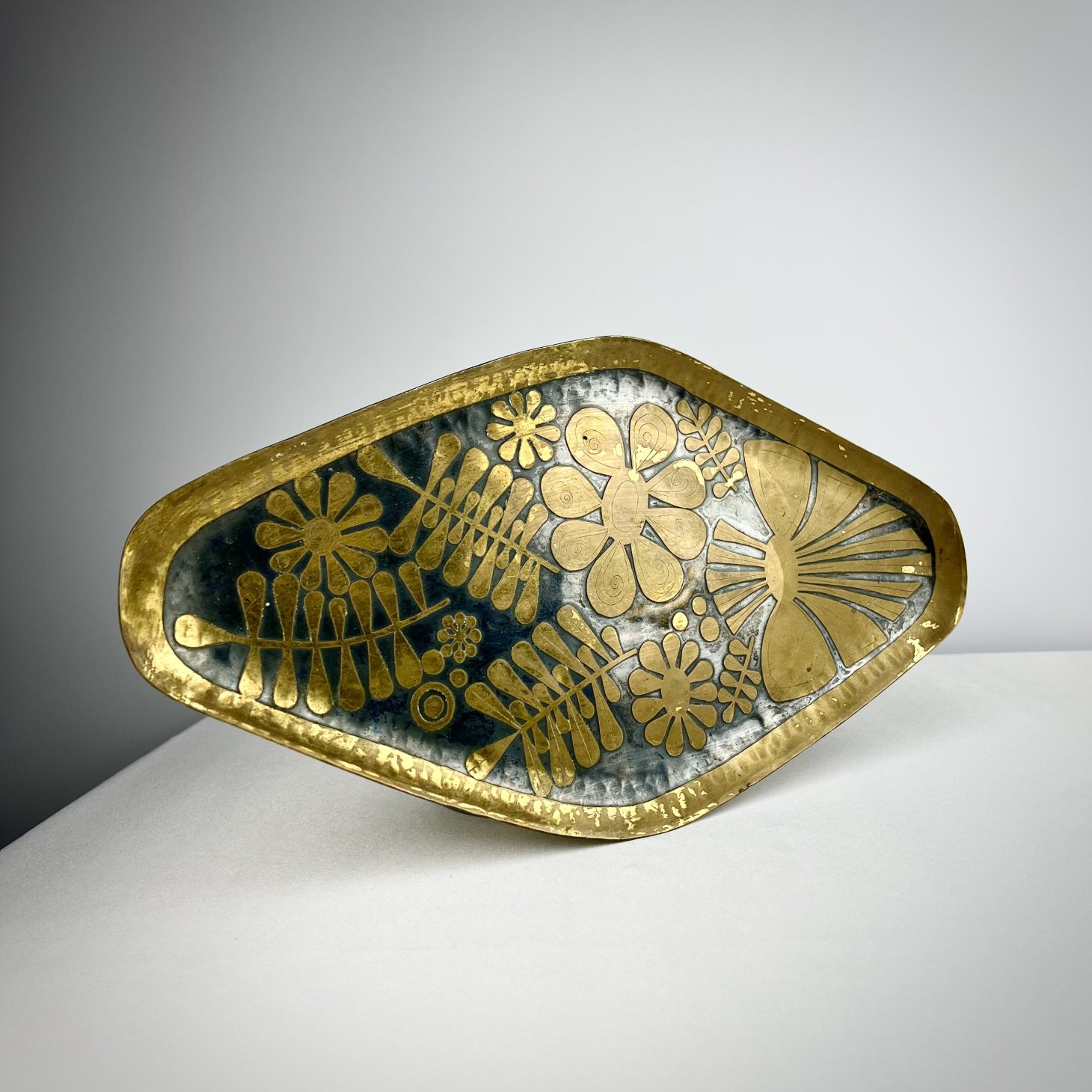 Abstract Hammered Brass Plaque by Steinlin, Swiss 1950s