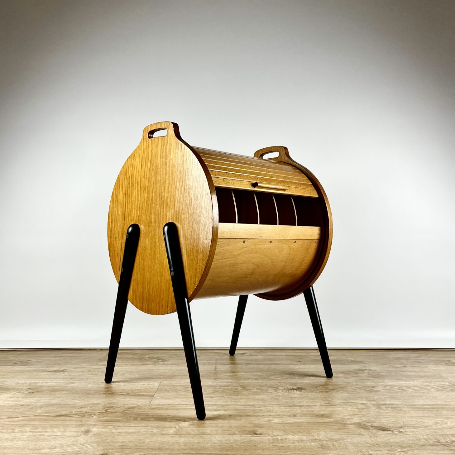 Super Stylish 1950s Yugoslavian Tambour Record Cabinet