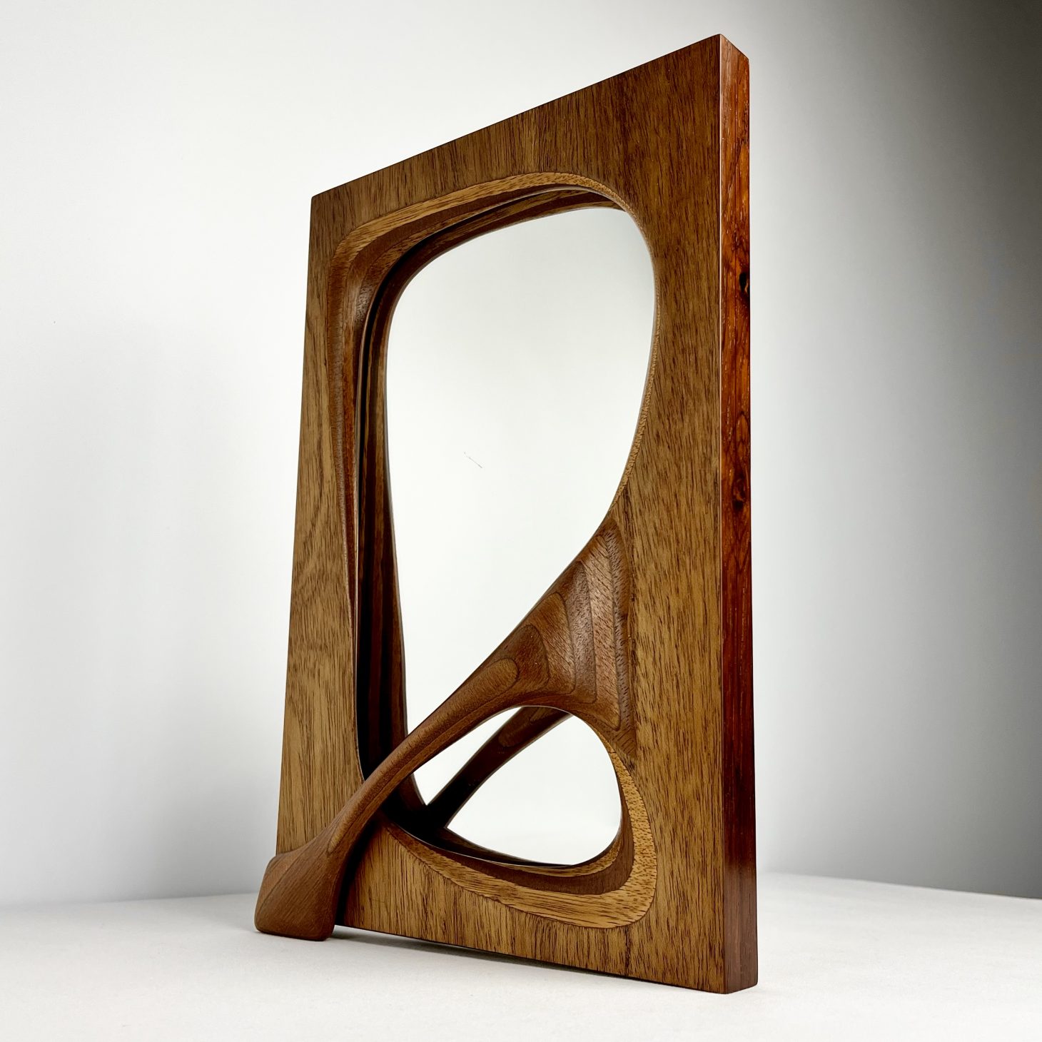 Small 20th Century Sculpted Wood Framed Wall Mirror, Signed