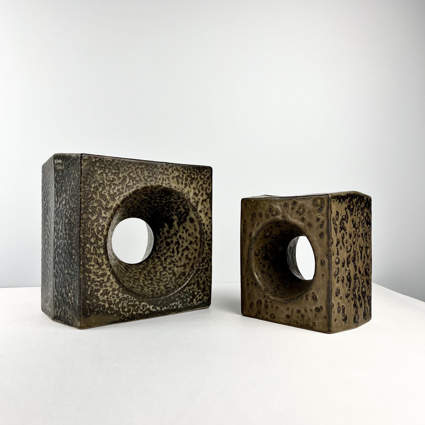 Brutalist Pair of Hole Vases by Marius van Woerden, Dutch 1970s