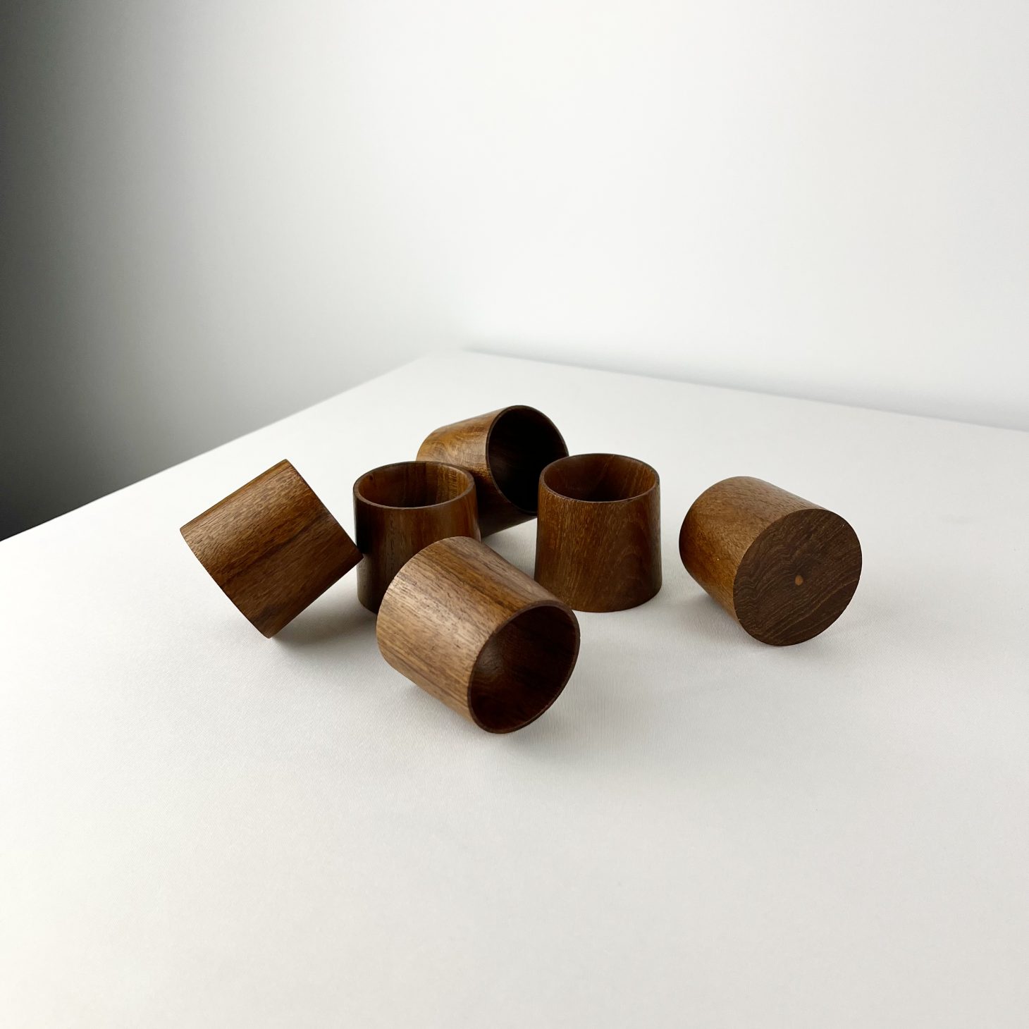 Stylish Set of 6 Turned Teak Egg Cups, Danish 1960s