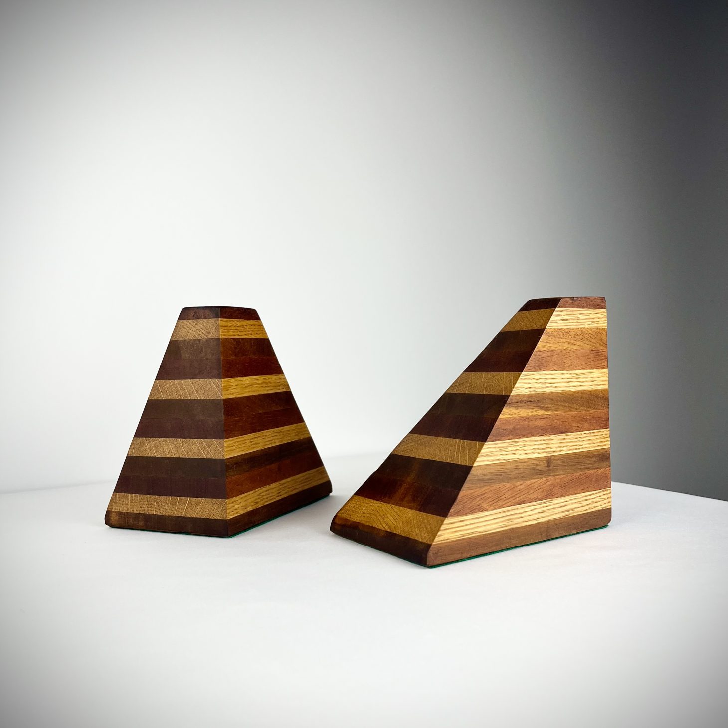 Pyramid Geometric Mixed-Wood Bookends, 1960s