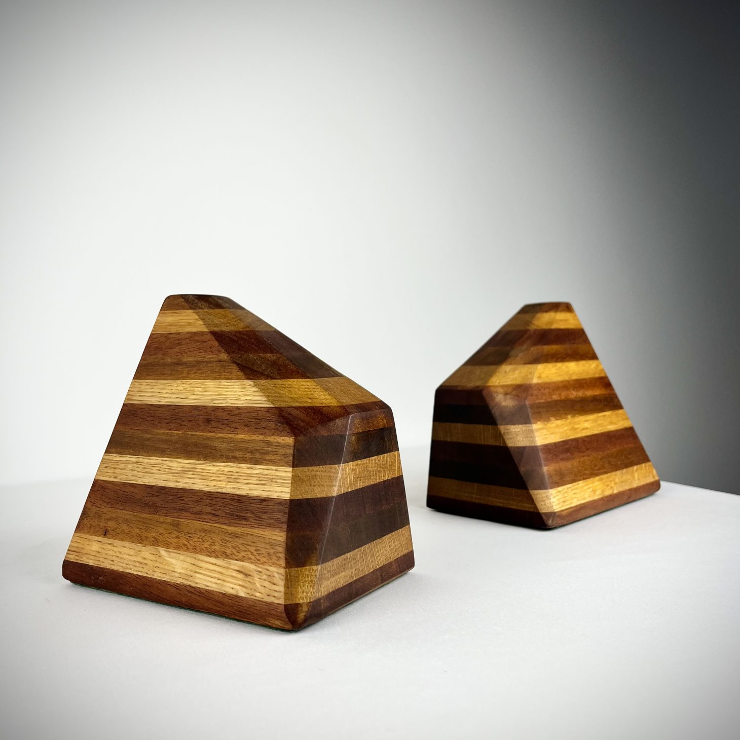 Iceberg Geometric Mixed-Wood Bookends, 1960s