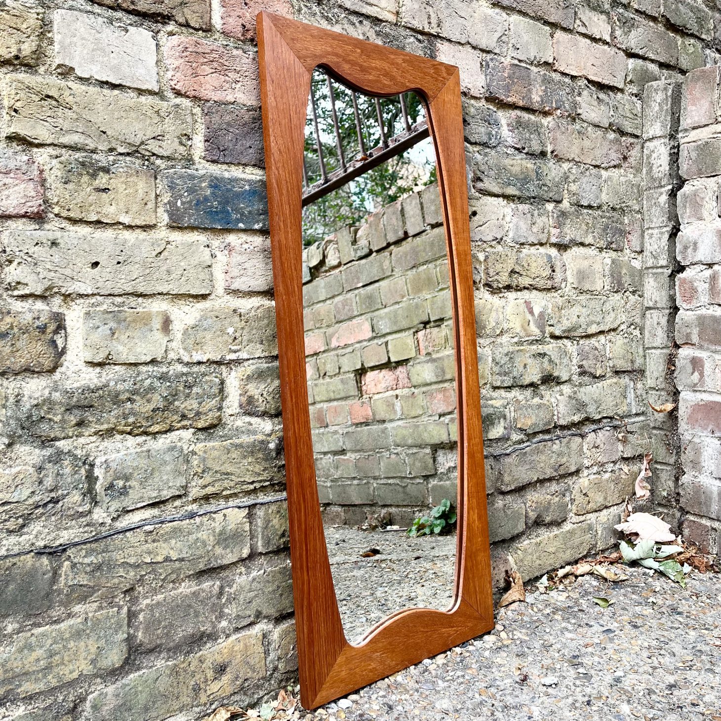 Mid Century Teak Mirror with Unusual Sculpted Frame