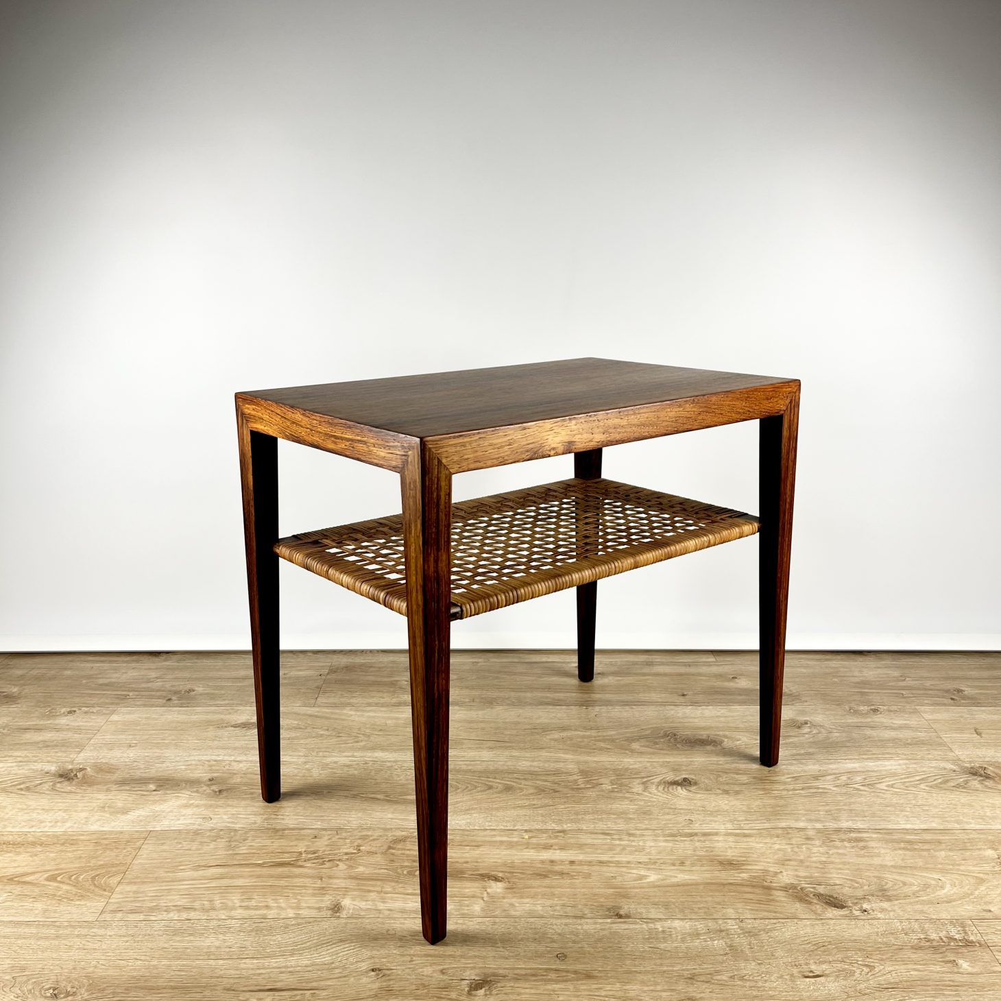 Ultra Fine Severin Hansen Rosewood Side Table with Cane Shelf, Danish 1950s