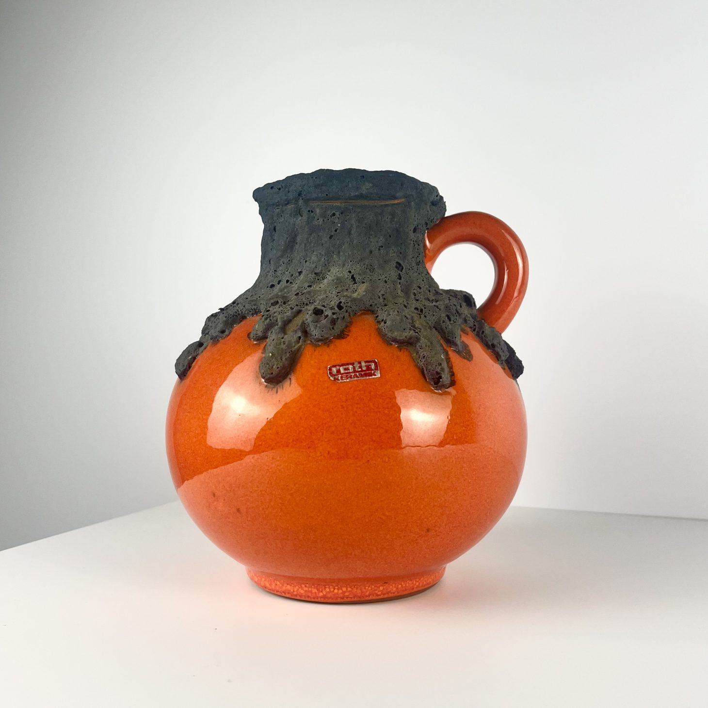 Vibrant Orange Roth Keramik Jug Vase, West German 1970s