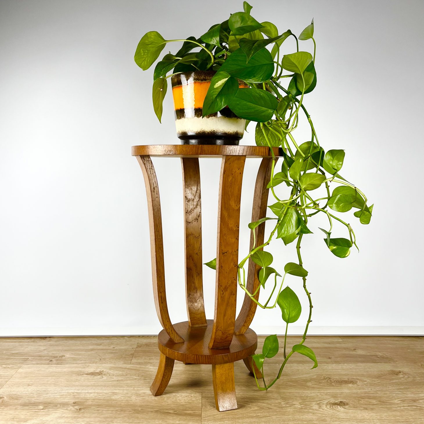 Elegant Solid Oak Art Deco Plant Stand, French 1930s