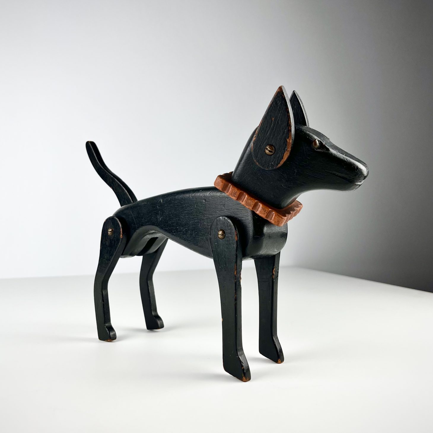 Charming Antique Articulated Wooden Dog, British Early 20th Century