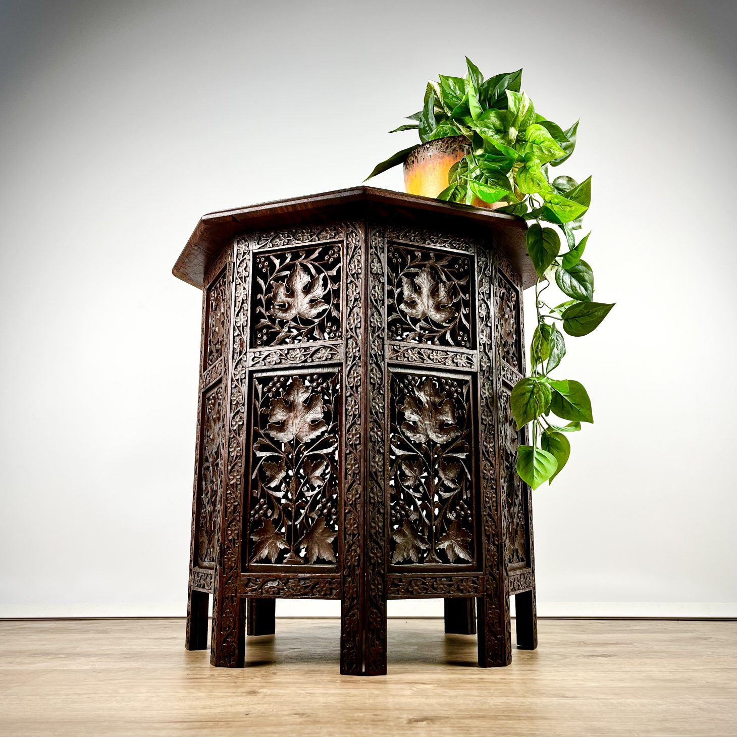 Beautifully Carved Indian Folding Side Table, Late 19th - Early 20th Century